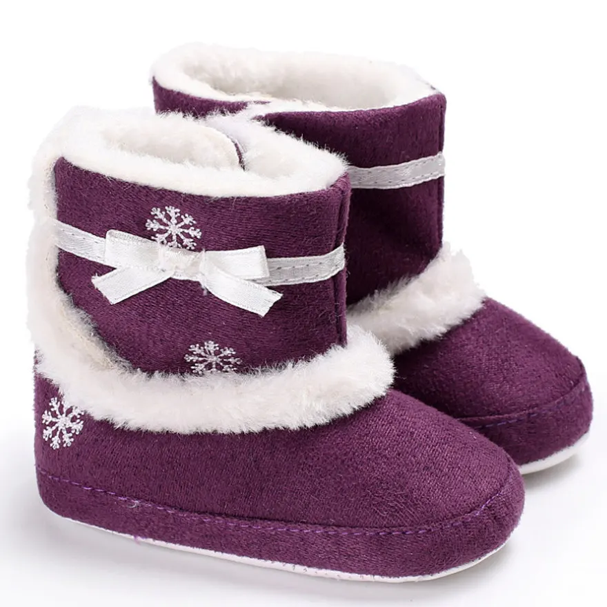 Новые милые детские ботинки со снежинками; теплая плюшевая обувь для маленьких девочек; Зимние Повседневные детские ботиночки; Семейные Нескользящие ботинки для малышей - Цвет: Purple