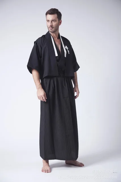 Black Japan Uniform Men's Yukata Japanese Haori Kimono Robe Cosplay ...