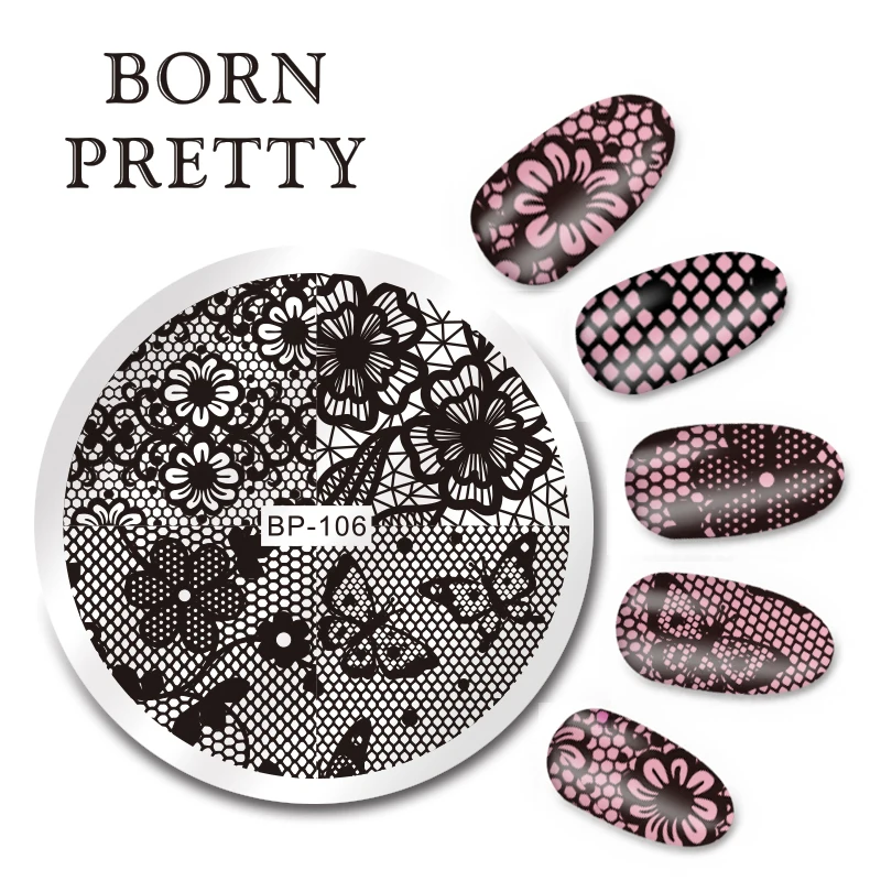 

1 Pc BORN PRETTY Round 5.5cm Nail Art Stamp Template Lace Butterfly Design Image Nail Stamping Plate BP-106