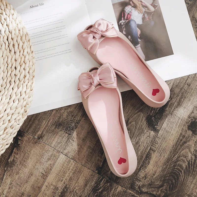 Dropshiping женская прозрачная обувь женские милые пластиковые туфли на плоской подошве с бантом женские пляжные туфли с открытым носком женские обувь для дождей - Цвет: pink