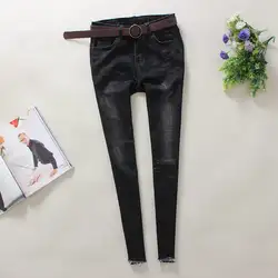 2019 Джинсы женские черные винтажные с высокой талией джинсы 100% хлопок узкие брюки тертые беленые узкие длинные джинсы 2126