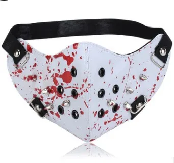Маска для лица из ПУ кожи с заклепками красная/белая|leather mask black|masks celebritiesmasking fireworks