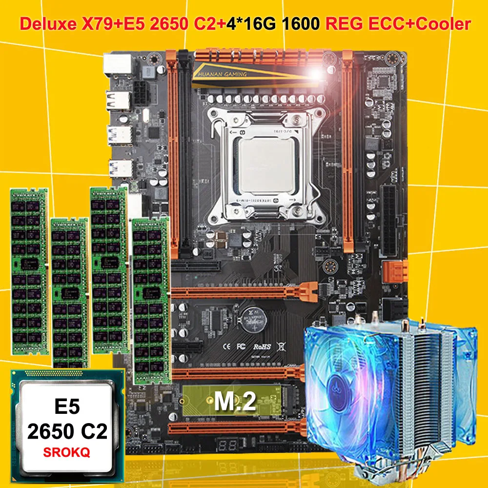 Материнская плата HUANAN ZHI deluxe X79 LGA2011, процессор ОЗУ combo Xeon E5 2650 C2 с кулером RAM 64G(4*16G) DDR3 1600 REG ECC Материнская плата HUANAN ZHI deluxe X79 LGA2011, процессор ОЗУ combo Xeon E5 2650 C2 с кулером RAM 64G(4*16G) DDR3 1600 REG ECC