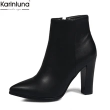 KARINLUNA/Прямая поставка; большие размеры 32-43; ботильоны; женская обувь; элегантные женские офисные Ботинки с острым носком на высоком каблуке;