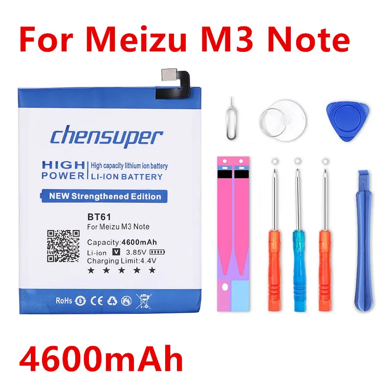 

new chensuper 4600mAh Li-Polymer Battery BT61 For Meizu M3 Note L681H L681 L-version Replacement Batteries