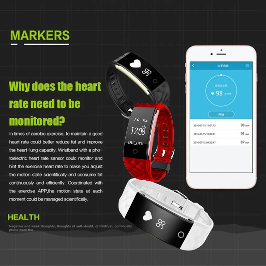S2 Браслет Смарт пульсометр IP67 Водонепроницаемый Smartband Фитнес трекер Шагомер
