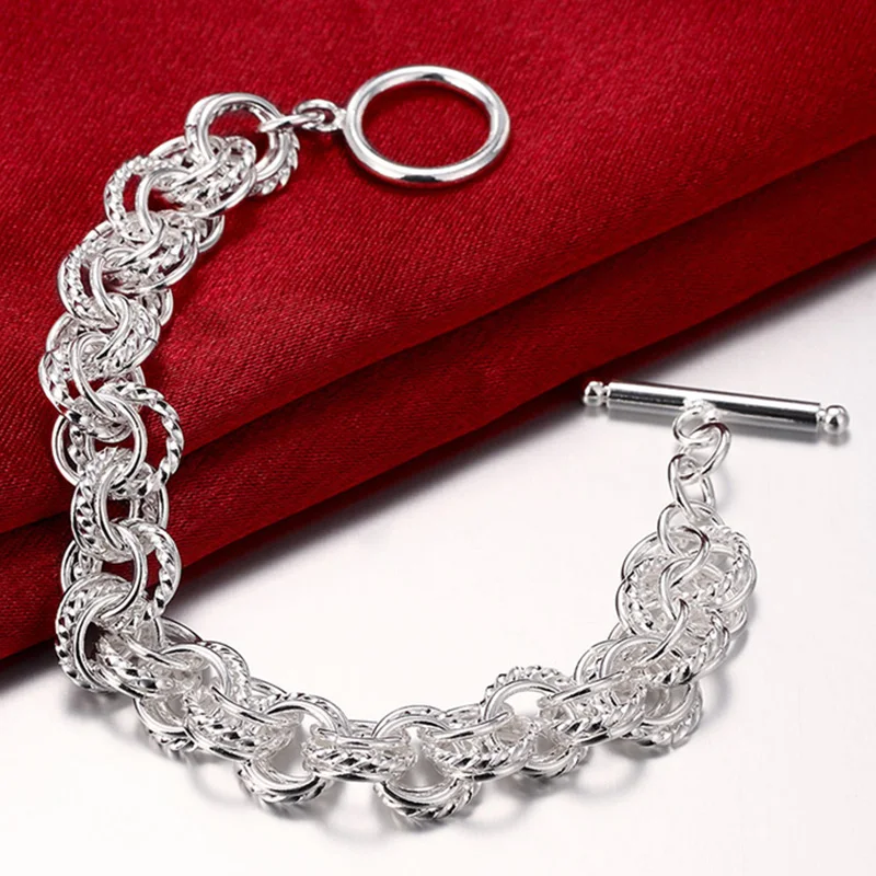 925 серебряный цвет браслеты и браслеты для женщин браслет Круглый Круг цепь браслеты лучший подарок