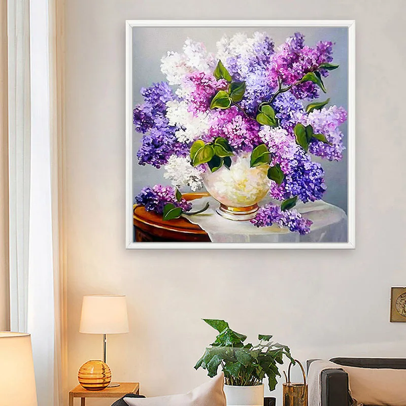 

5D DIY Diamond Painting by Numbers Diamond Embroidery Mosaic Purple Lavender Flower Full Drill Round Diamond Mosaic Cross Stitch