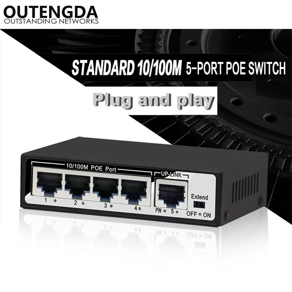 1 + 4 порта 10/100 мбит/с 48 вт мини PoE коммутатор Power over Ethernet IEEE802.3af/at в для IP камер