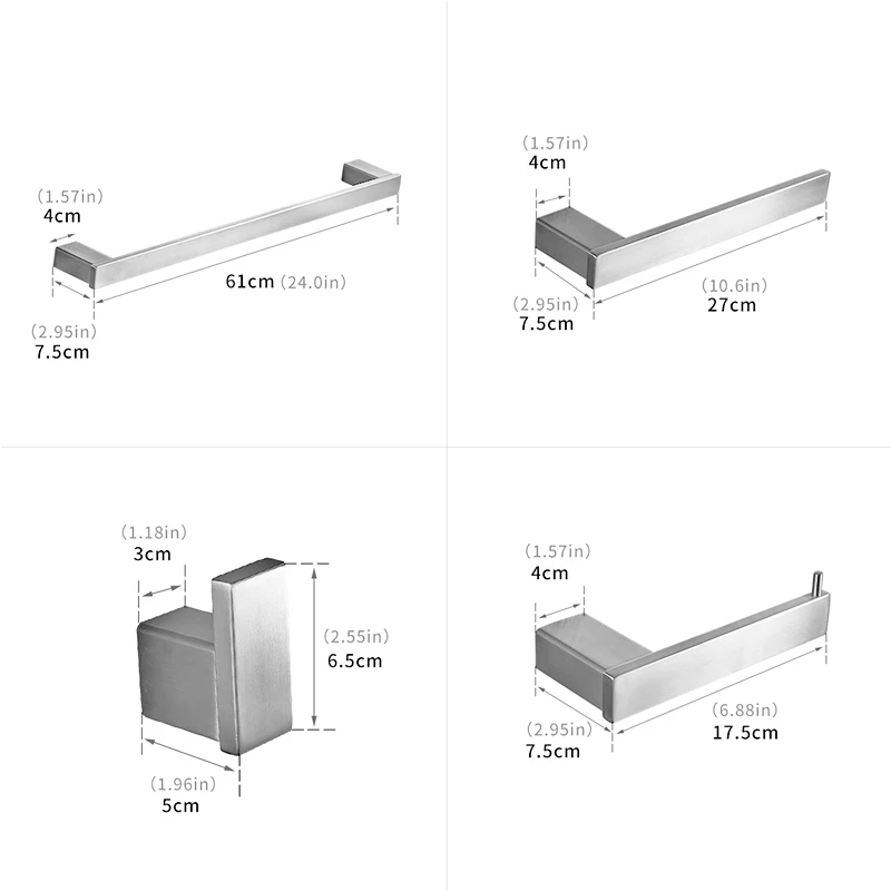 Аксессуары для ванной, никелевый матовый 304 из нержавеющей стали, набор аксессуаров для ванной комнаты, одинарная вешалка для полотенец, тканевый крючок, держатель для бумаги