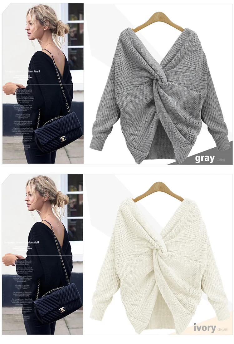 v torcido para trás camisola feminina pullovers