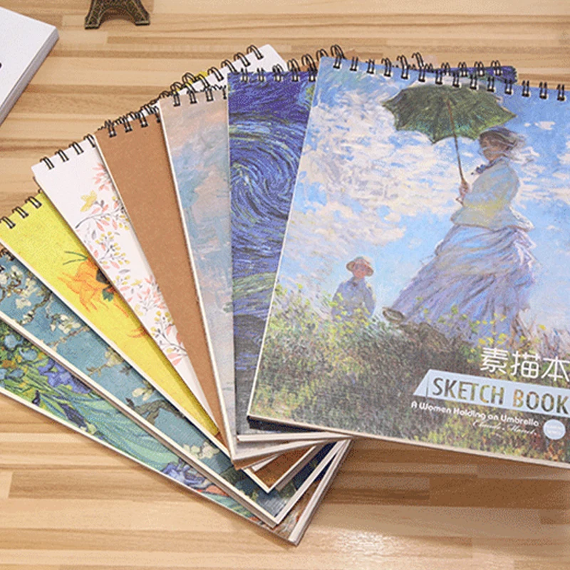 

50 Sheets Drawing Sketchbook Notebook Spiral A4 Sketching Pad White Paper Planner Travelers Journals Note Book Van Gogh Notepad