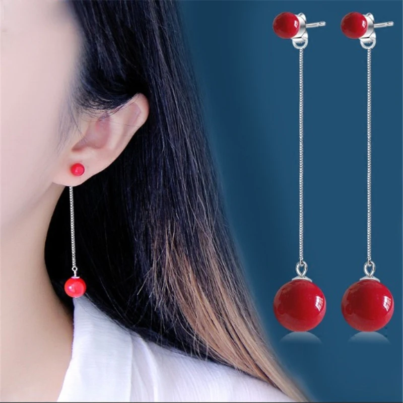 

13 style 925 sterling silver Long Real Red Earrings Chain Earrings For Women Female Party Korea Jewelry New 2019 oorbellen