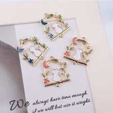 MRHUANG 10 unids/pack gato en el dinero encaje con estrella de esmalte encantos conector collar brazalete accesorio de la joyería de moda DIY
