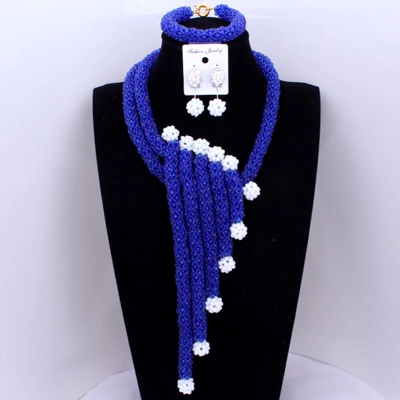 

4uJewelry Latest Dubai Wedding Jewelry Sets Royal Blue Fine Jewelry Sets for Women With White Handmade Balls Free Shipping 2018