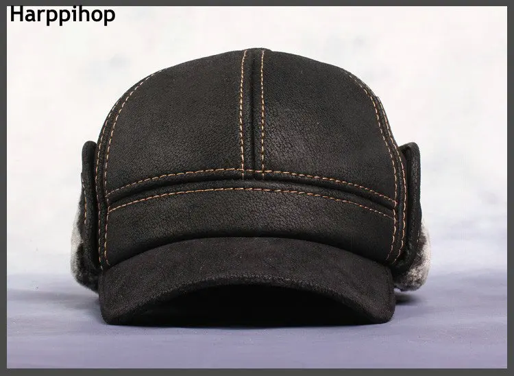 New New Fashion Men's Scrub Genuine Leather baseball Winter Warm baseball Hat / Cap 2colors bomber trapper hat