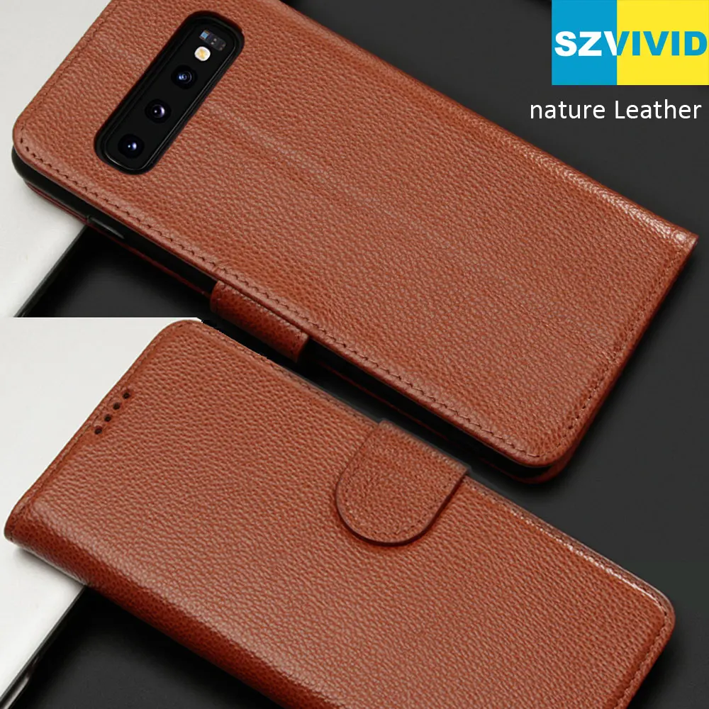 

genuine real nature Leather Flip Case For Samsung Galaxy S10 Plus S10e Lichee Litchi Texture Pattern