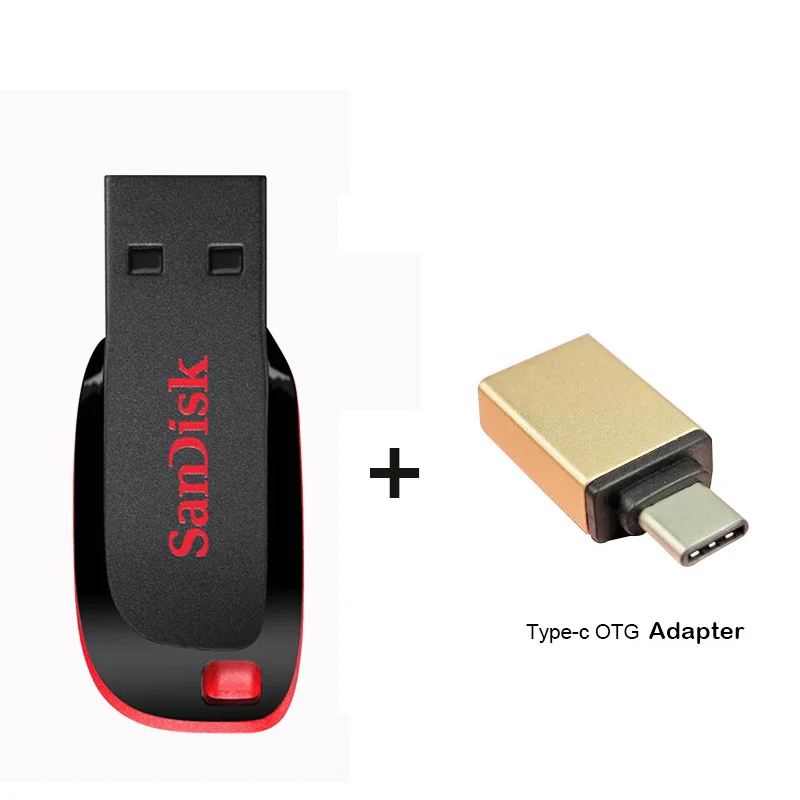 Usb-флешка sandisk 16 ГБ 32 ГБ 64 Гб 128 ГБ CZ50 Cruzer Blade mini Cle USB флеш-накопитель Plus OTG флеш-накопители на флешке - Цвет: CZ50 Plus Type-C