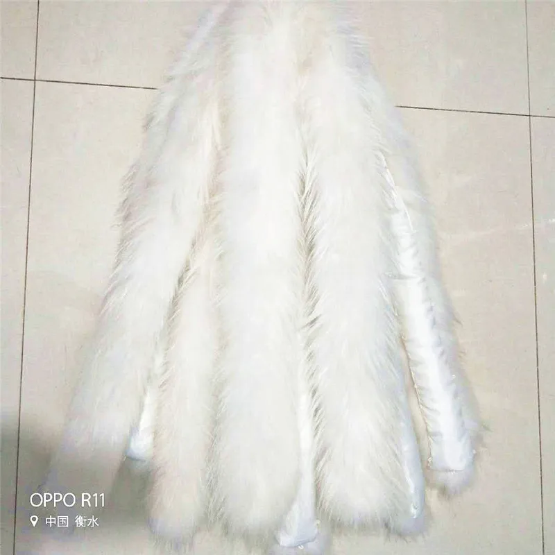 

100% Real Raccoon Fur White Fur Collar for Hood Women Men Coat Sweater Scarves 70cm Natural Raccoon Fur Fashion Scarf Z196
