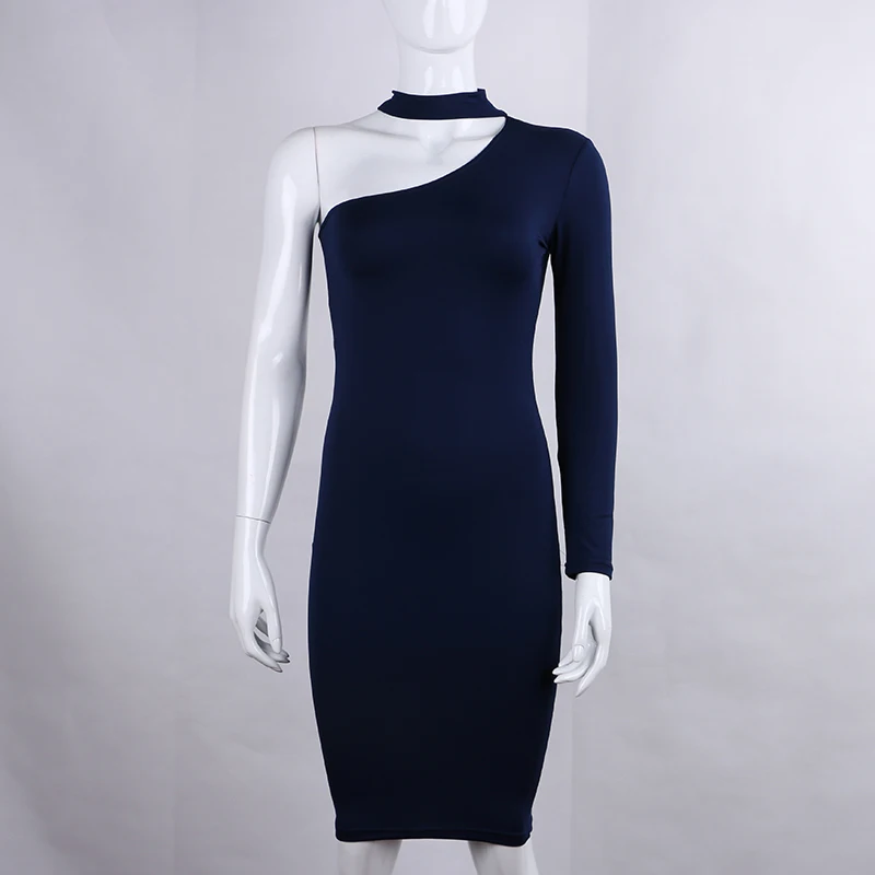 One Shoulder Halter Long Sleeve Women Pencil Dress Sexy Club Bodycon Party Dresses (33)