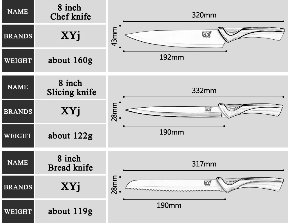 Кухонный нож из нержавеющей стали с принтом XYj, нож шеф-повара из высокоуглеродистой стали 58HRC, супер острое лезвие, кухонные столовые приборы, инструменты для приготовления пищи