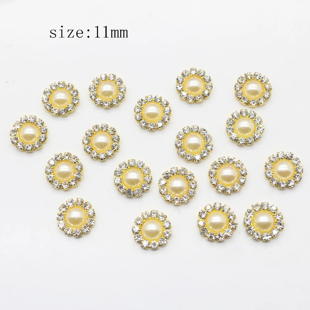 50pcs/lot 11mm high quality Rhinestone ivory pearl Button,Wedding dress