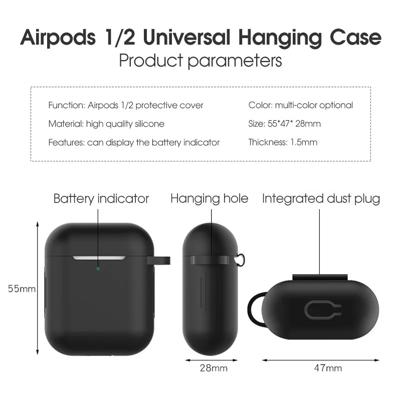 Силиконовые чехлы для Airpods 2-й защитный чехол для наушников чехол для Apple AirPods 1/2 Air pods 2 ударопрочный чехол с крюком