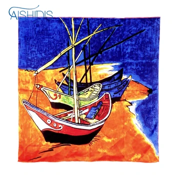 

Top Quality Silk Scarf ladies shawls Brand New Wraps Spring Oil Painting Works Printing Handmade Hems