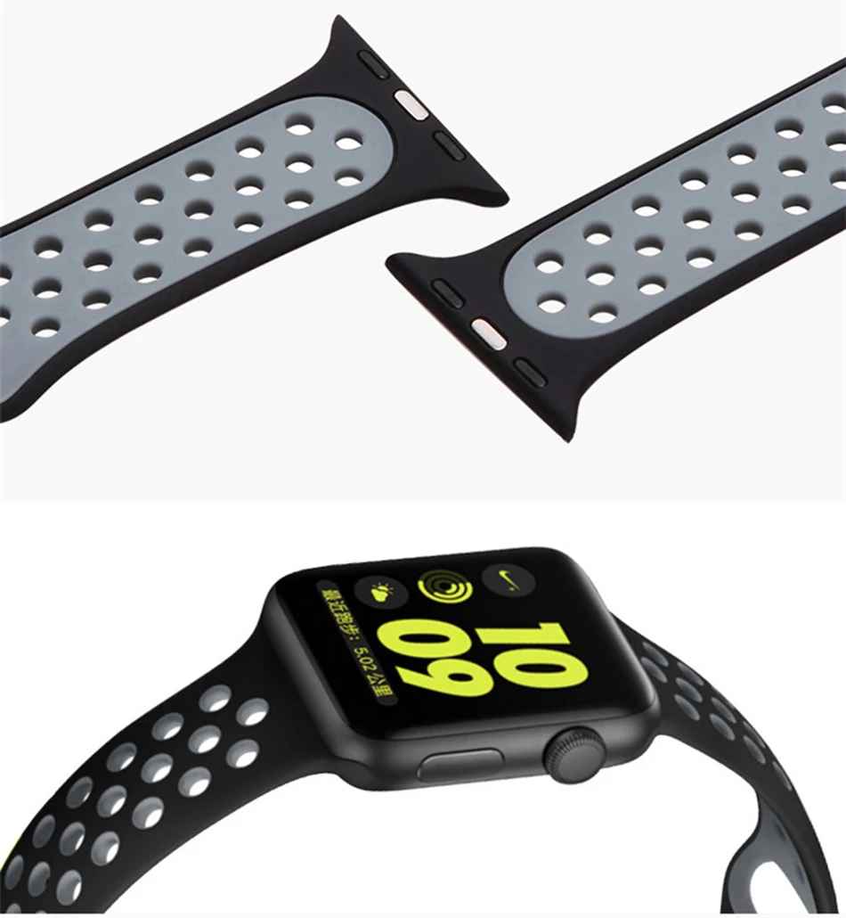 Для Apple Watch, версии 3, 2, 1 ремешок спортивный браслет силиконовый ремешок 42 мм, 38 мм, браслет из нержавеющей стали Смарт-часы напульсник Для мужчин Для женщин ремень резиновый наручных часов iWatch, ремешок