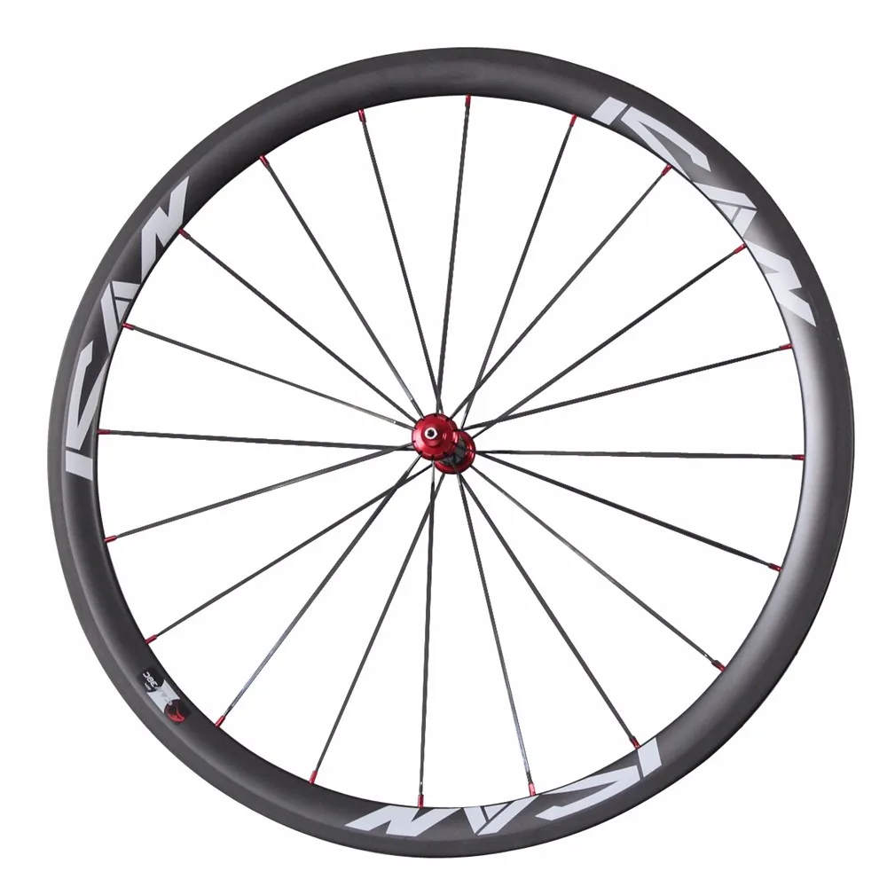 Flash Deal Free Shipping 38mm clincher Chinese racing wheelset 23mm width Toray 700C UD Matt aero road wheels R36 carbon red or black hub 14