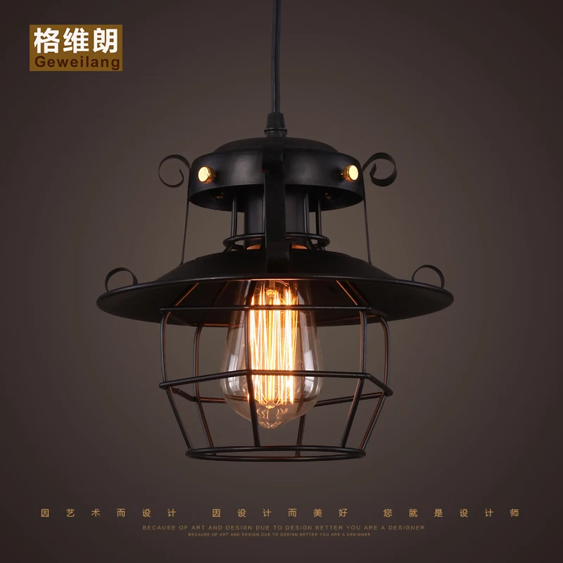 American Loft Cage Ceiling Light Cafe Bar Dinning Room Aisle Lamp Countryside photo