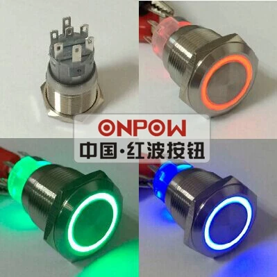 

ONPOW 19mm Tri-color LED RGB Momentary ring illuminated Stainless steel Push button Switch (LAS1-AGQ-11E/RGB/24V/S) CE, ROHS
