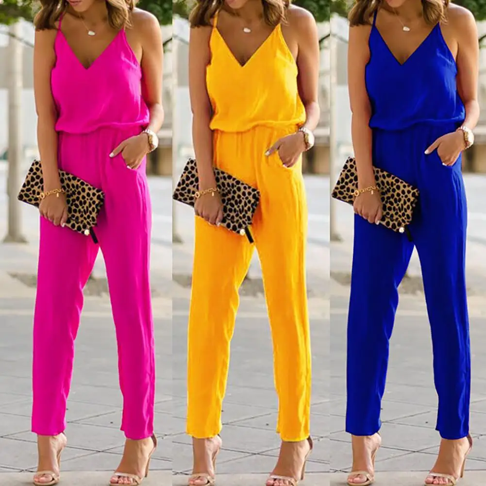 Sexy Women Off Shoulder Jumpsuit Rompers spaghetti strap wide legs