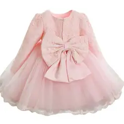 Платья для девочек 0 до 6 лет осенние элегантные Детское платье для девочек с длинными рукавами бантом кружевное платье с цветочным