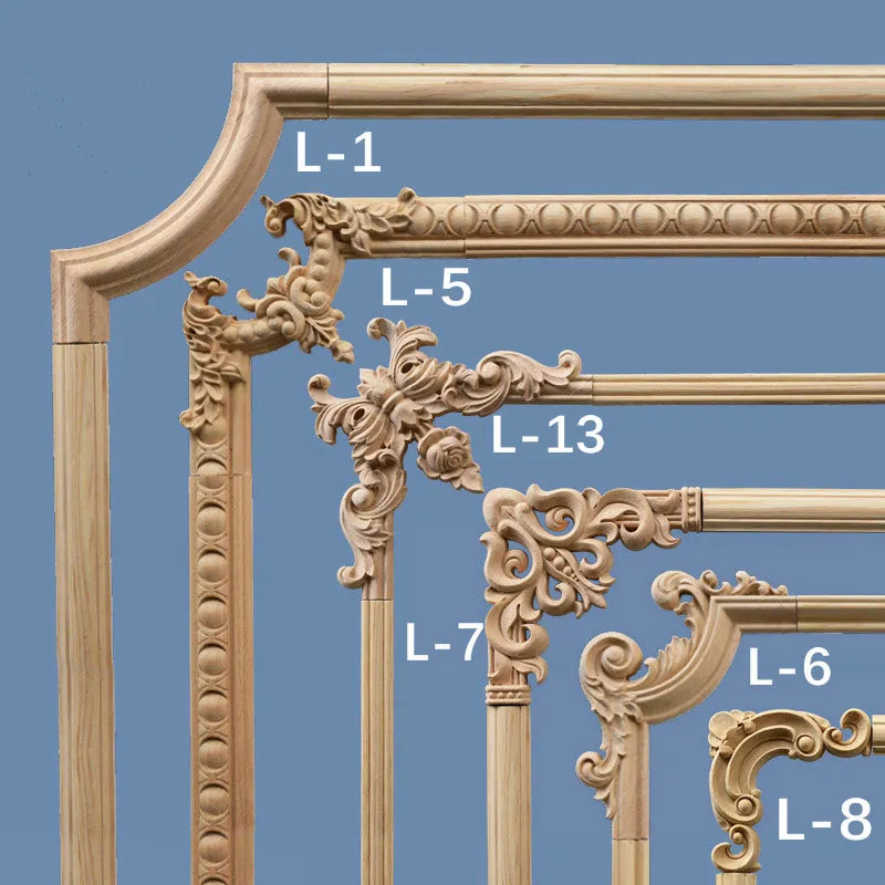 

Decortive Appliques Unpainted Wood Oak Carved Wave Flower Onlay Decal Corner Applique for Home Furniture Door Decor Crafts