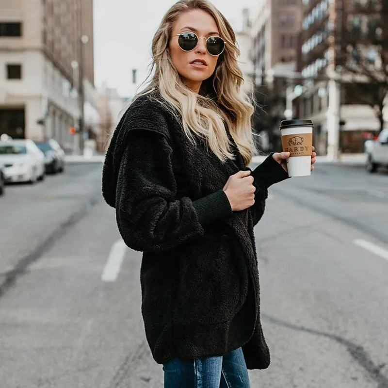 2018 Plus Size Fleece Jacket Women Bomber Jacket Fluffy oversized Cardigan loose Long Warm Outwears oversize Streetwear Coat Coats