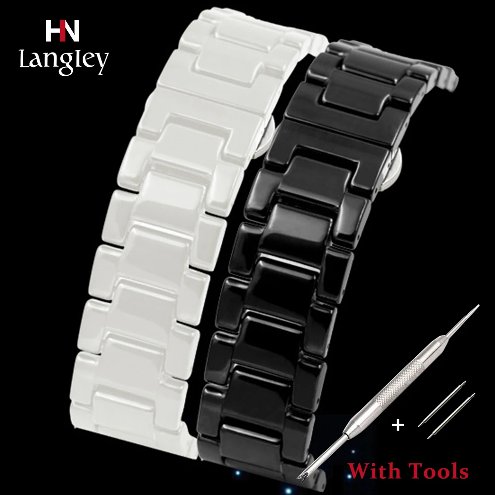 

Stainless Steel Butterfly Buckle Watchbands 16mm 18mm 20mm Wristwatch Bands Ceramic Watch Straps Black White Color Wholesale