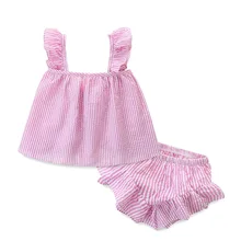 Ins/Модная одежда для маленьких девочек в европейском стиле, топы с оборками для маленьких девочек и шорты с оборками, комплекты одежды