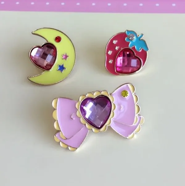 

fashion jewelry accessories metal moon bow strawberry enamel pin