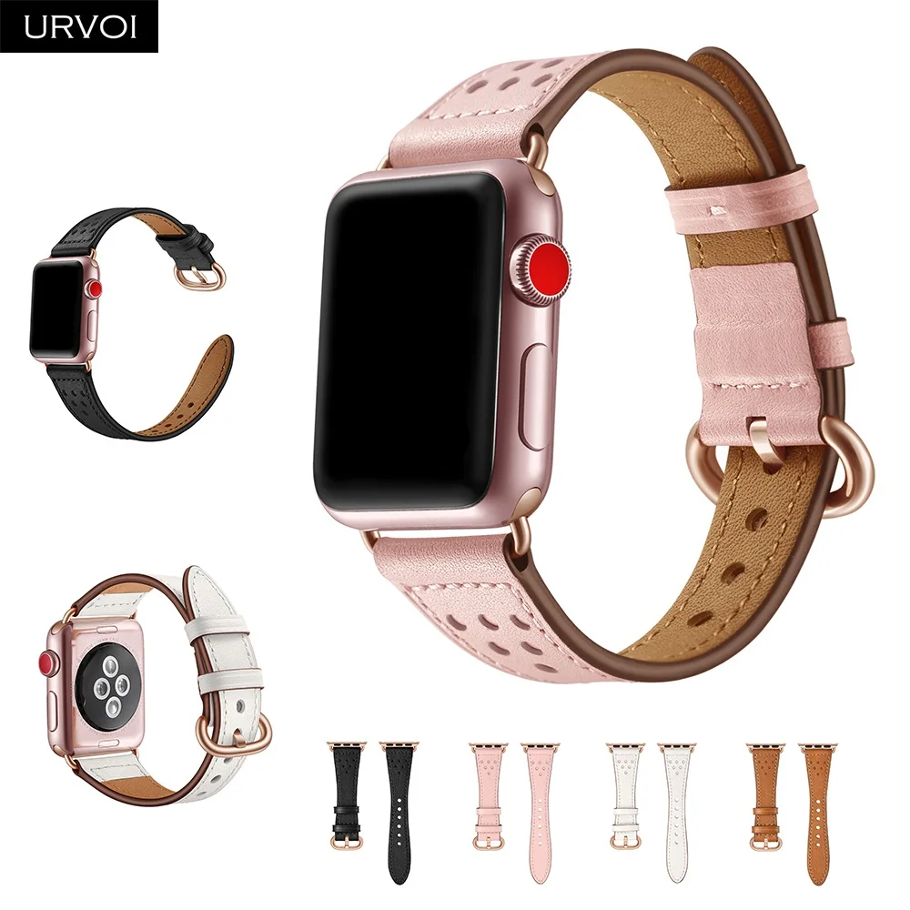 URVOI кожаный ремешок для apple watch серии 4 3 2 1 slim fit ремешок для iwatch классические цвета розового золота адаптер/пряжки 40 44 мм