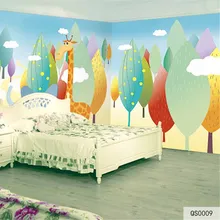 Заказная ткань и текстильные обои для стен матовый шелк для детской спальни фрески мультяшное украшение для дома животные деревья облако хорошее