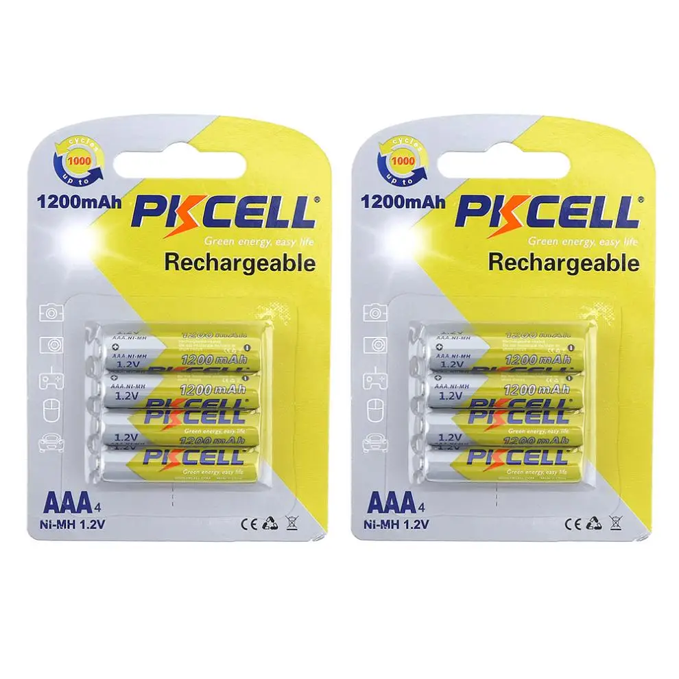 

8pcs PKCELL 1.2V NIMH AAA 3A 1200mAh Battery Ni-Mh Bateria Rechargeable Batteries Set with 1000 Cycle for Camera Toy Remote