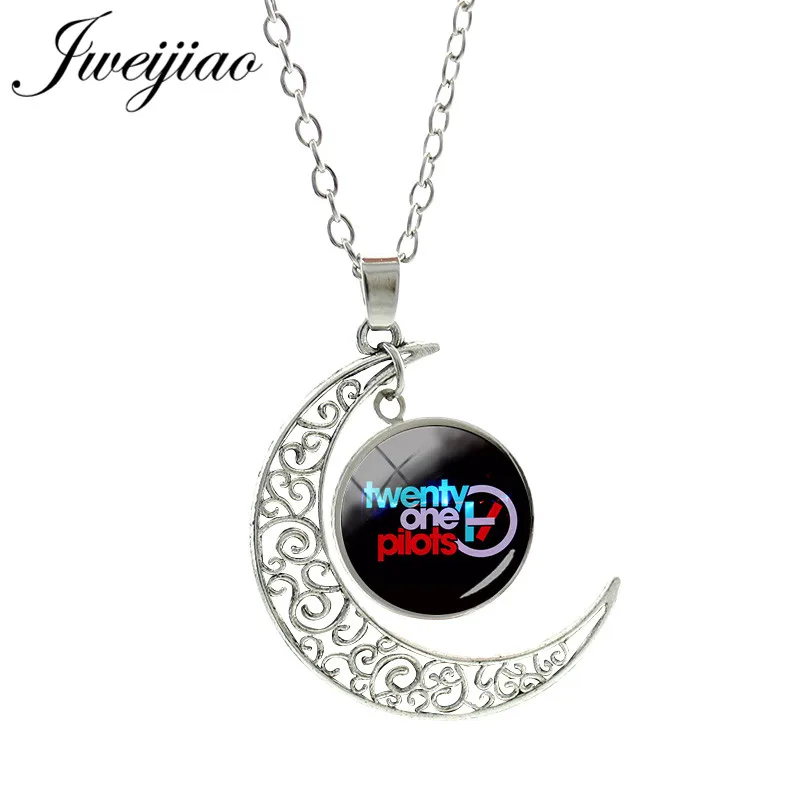 JWEIJIAO, хит, ожерелье с кулоном "Twenty One Pilots Moon", стеклянный кабошон, купольное колье, ожерелье, ювелирные изделия, подарок для фанатов TO25 - Окраска металла: TO18