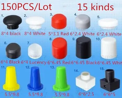 

150PCS/Lot 15 Kinds of color 6*6 Plastic touch switch cap Protect Cover key Caps