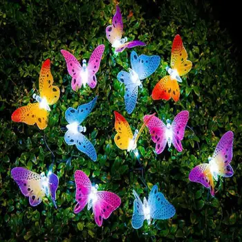 

12 LED Solar Powered Butterfly String light outdoor street garland Fairy Strip Garden Lights lamp Holiday Festival wedding decor