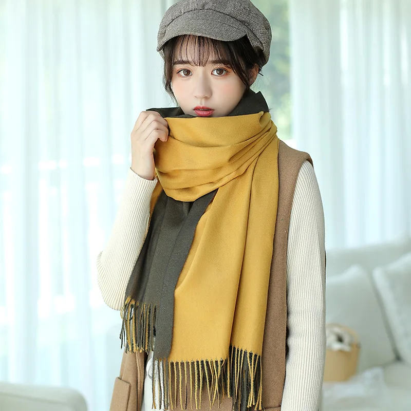 

2018 Winter Women Double-sided Cashmere Scarf Oversized Blanket Pashmina Scarf Shawls Luxury Brand Thick Warm Long Scarves Wraps
