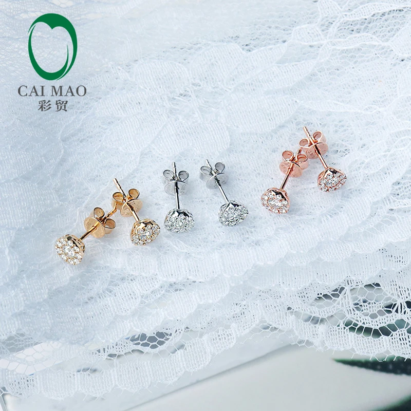 Caimao 14K Gold Natural 0.34ct H SI Halo Diamonds Earrings Studs Exquisite for Women