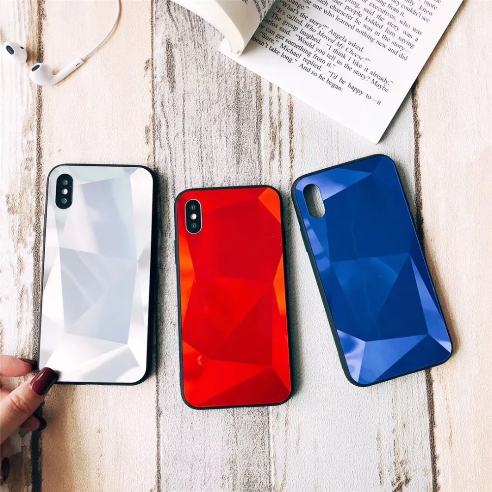 HUANQING Luxury 3D Rhombic Phone Case for iPhone 6 6S Plus 8 7 Plus Fashion Simple Bling Diamond Cover  for iPhone X Xs Max XS XR Case02