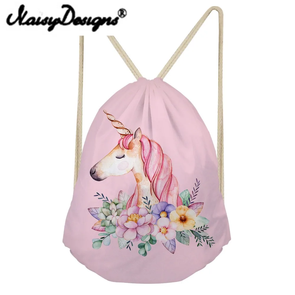NOISYDESIGNS Cartoon Unicorn Printing Drawstring Backpack School Shopper Cute Daypack Kids Satchel Softback for girls Mochila