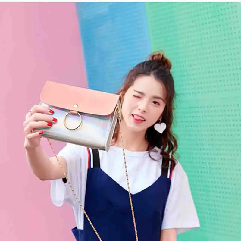 

WENYUJH Women Laser Crossbody Bag Chain Mini Shoulder Bag Circle Small Messenger Bag Womens Handbags Purses Evening Clutch Bags